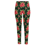 Watercolor Christmas Poinsettia Print High-Waisted Pocket Leggings