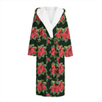 Watercolor Christmas Poinsettia Print Hooded Bathrobe