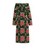 Watercolor Christmas Poinsettia Print Hooded Bathrobe