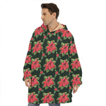 Watercolor Christmas Poinsettia Print Hoodie Blanket