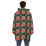 Watercolor Christmas Poinsettia Print Hoodie Blanket