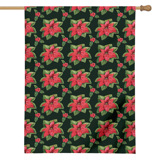 Watercolor Christmas Poinsettia Print House Flag