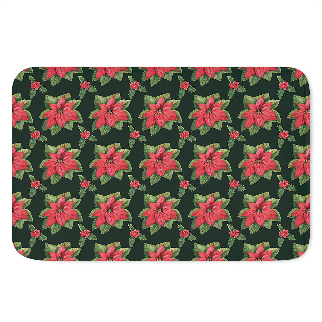 Watercolor Christmas Poinsettia Print Indoor Door Mat