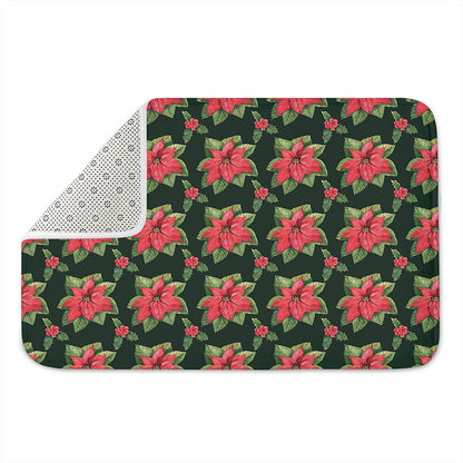 Watercolor Christmas Poinsettia Print Indoor Door Mat