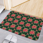 Watercolor Christmas Poinsettia Print Indoor Door Mat