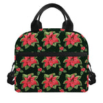 Watercolor Christmas Poinsettia Print Insulated Lunch Bag