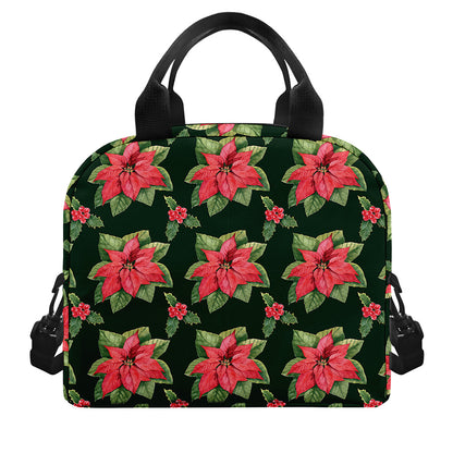 Watercolor Christmas Poinsettia Print Insulated Lunch Bag