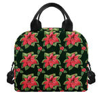 Watercolor Christmas Poinsettia Print Insulated Lunch Bag