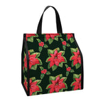 Watercolor Christmas Poinsettia Print Insulated Lunch Tote