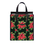 Watercolor Christmas Poinsettia Print Insulated Lunch Tote