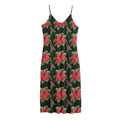Watercolor Christmas Poinsettia Print Jersey Midi Cami Dress
