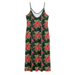 Watercolor Christmas Poinsettia Print Jersey Midi Cami Dress