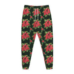 Watercolor Christmas Poinsettia Print Jogger Pants