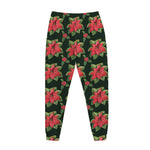 Watercolor Christmas Poinsettia Print Jogger Pants