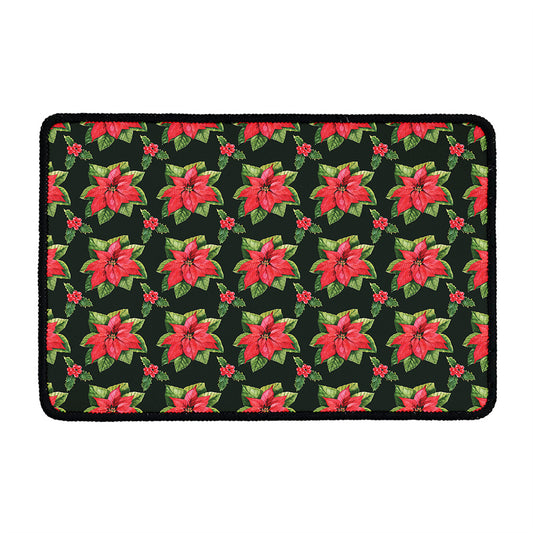 Watercolor Christmas Poinsettia Print Kitchen Mat