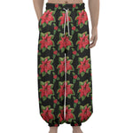 Watercolor Christmas Poinsettia Print Lantern Pants