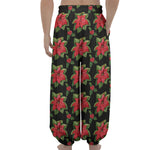 Watercolor Christmas Poinsettia Print Lantern Pants