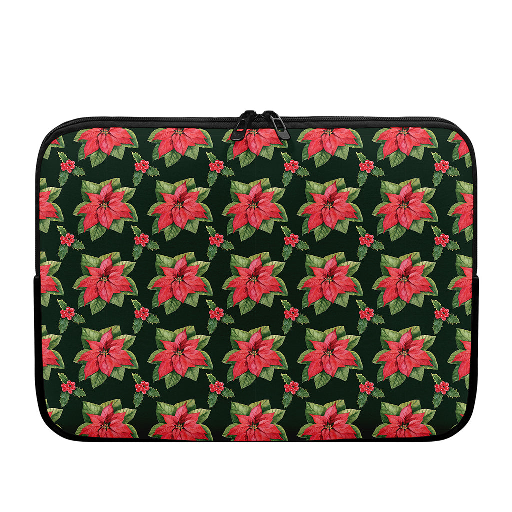 Watercolor Christmas Poinsettia Print Laptop Sleeve
