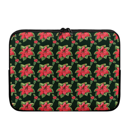 Watercolor Christmas Poinsettia Print Laptop Sleeve