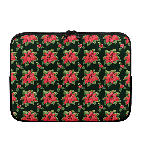 Watercolor Christmas Poinsettia Print Laptop Sleeve