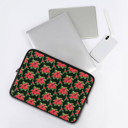 Watercolor Christmas Poinsettia Print Laptop Sleeve