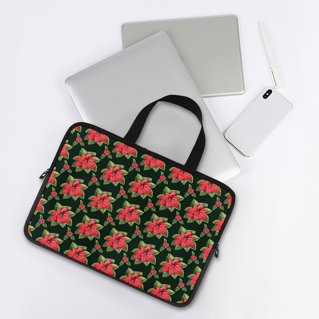 Watercolor Christmas Poinsettia Print Laptop Sleeve With Handle