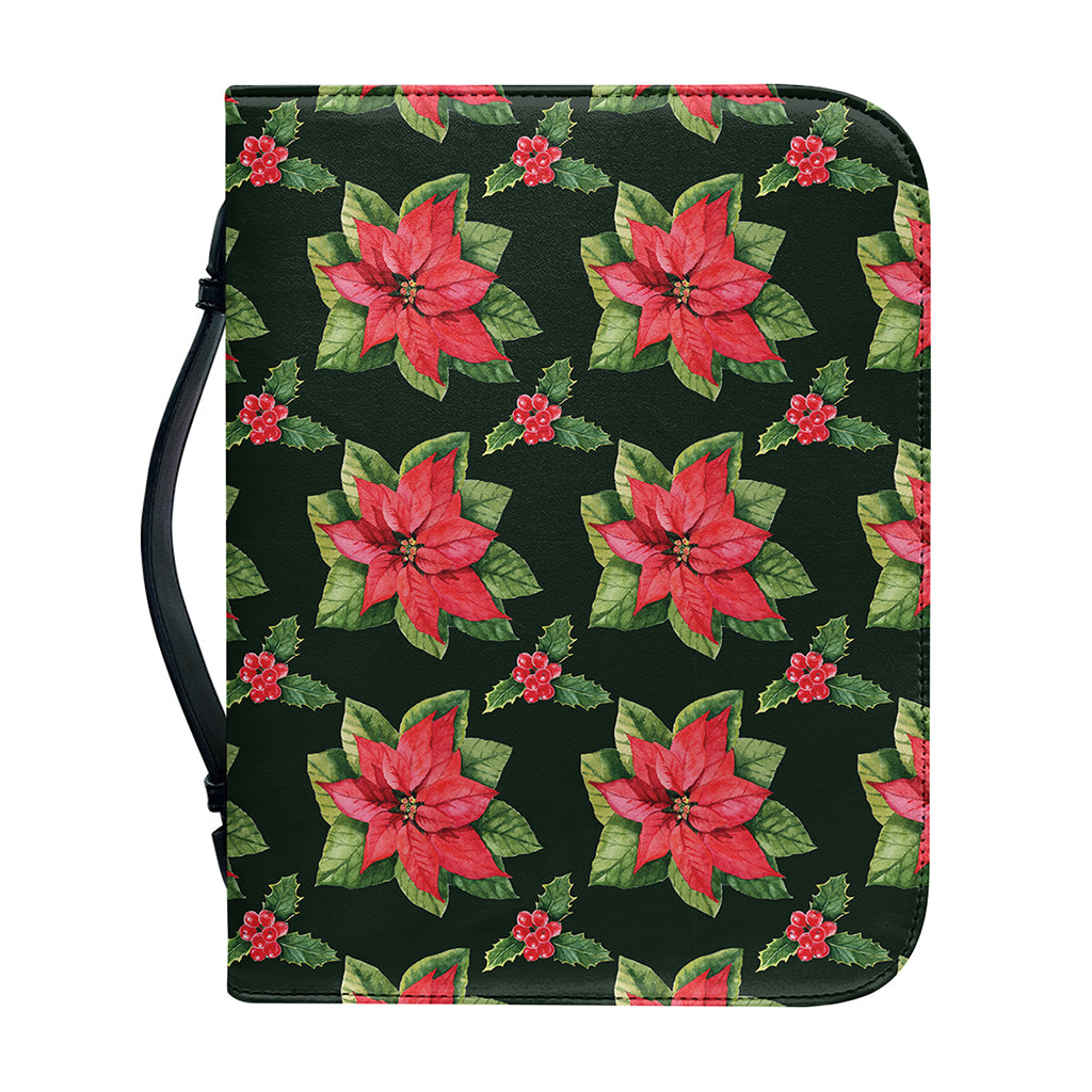 Watercolor Christmas Poinsettia Print Leather Bible Cover