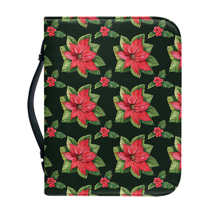 Watercolor Christmas Poinsettia Print Leather Bible Cover