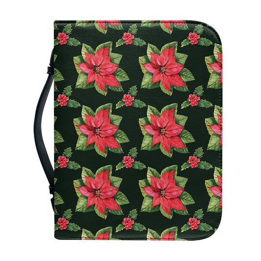 Watercolor Christmas Poinsettia Print Leather Bible Cover