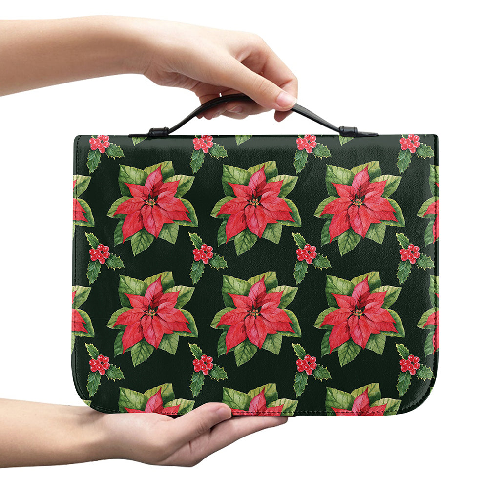 Watercolor Christmas Poinsettia Print Leather Bible Cover