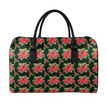 Watercolor Christmas Poinsettia Print Leather Duffle Bag