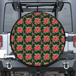 Watercolor Christmas Poinsettia Print Leather Spare Tire Cover