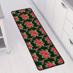 Watercolor Christmas Poinsettia Print Long Kitchen Mat