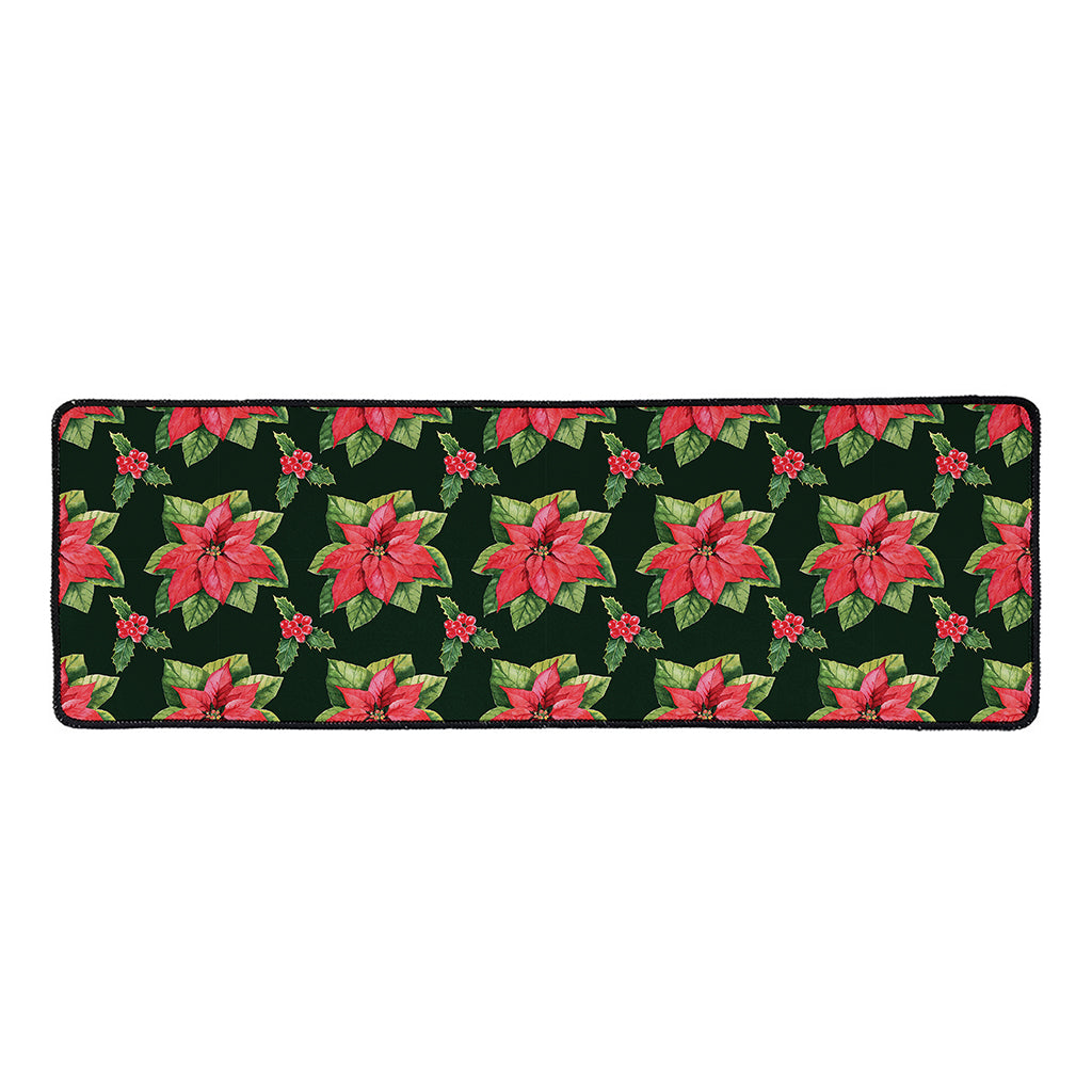 Watercolor Christmas Poinsettia Print Long Kitchen Mat