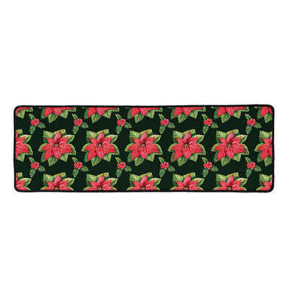 Watercolor Christmas Poinsettia Print Long Kitchen Mat
