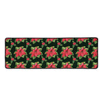 Watercolor Christmas Poinsettia Print Long Kitchen Mat