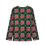 Watercolor Christmas Poinsettia Print Long Sleeve Short Coat