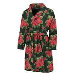 Watercolor Christmas Poinsettia Print Men's Bathrobe