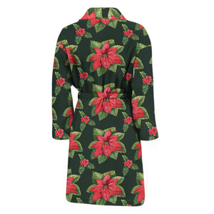 Watercolor Christmas Poinsettia Print Men's Bathrobe