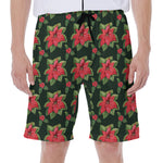 Watercolor Christmas Poinsettia Print Men's Beach Shorts