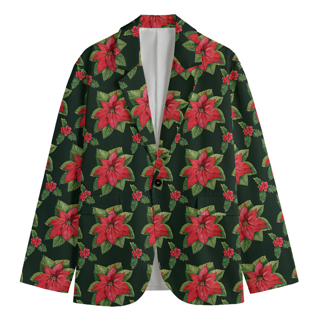 Watercolor Christmas Poinsettia Print Men's Blazer