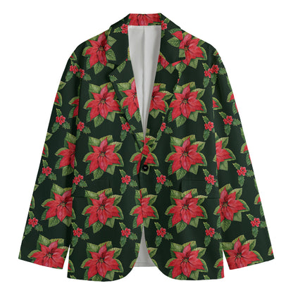Watercolor Christmas Poinsettia Print Men's Blazer