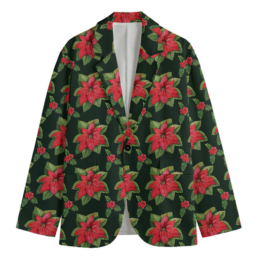 Watercolor Christmas Poinsettia Print Men's Blazer