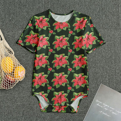 Watercolor Christmas Poinsettia Print Men's Bodysuit