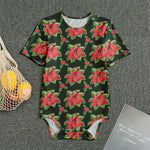 Watercolor Christmas Poinsettia Print Men's Bodysuit