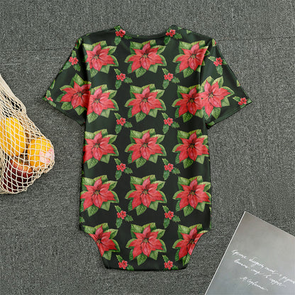 Watercolor Christmas Poinsettia Print Men's Bodysuit