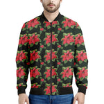 Watercolor Christmas Poinsettia Print Men's Bomber Jacket