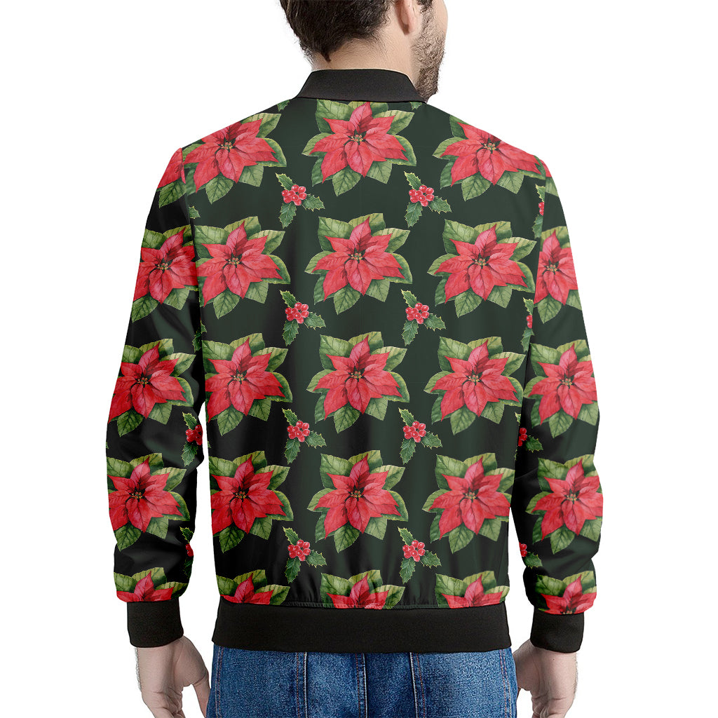 Watercolor Christmas Poinsettia Print Men's Bomber Jacket