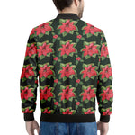 Watercolor Christmas Poinsettia Print Men's Bomber Jacket