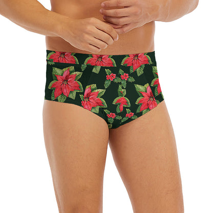 Watercolor Christmas Poinsettia Print Men's Briefs